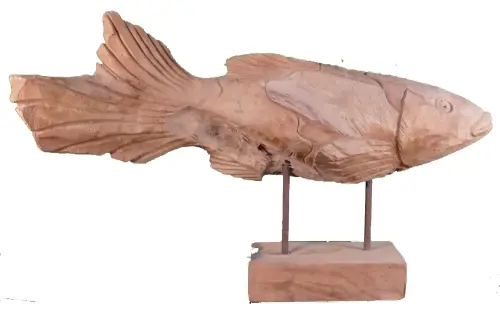 Product image of the product “Carved fish wood on stand made from teak root pieces ”